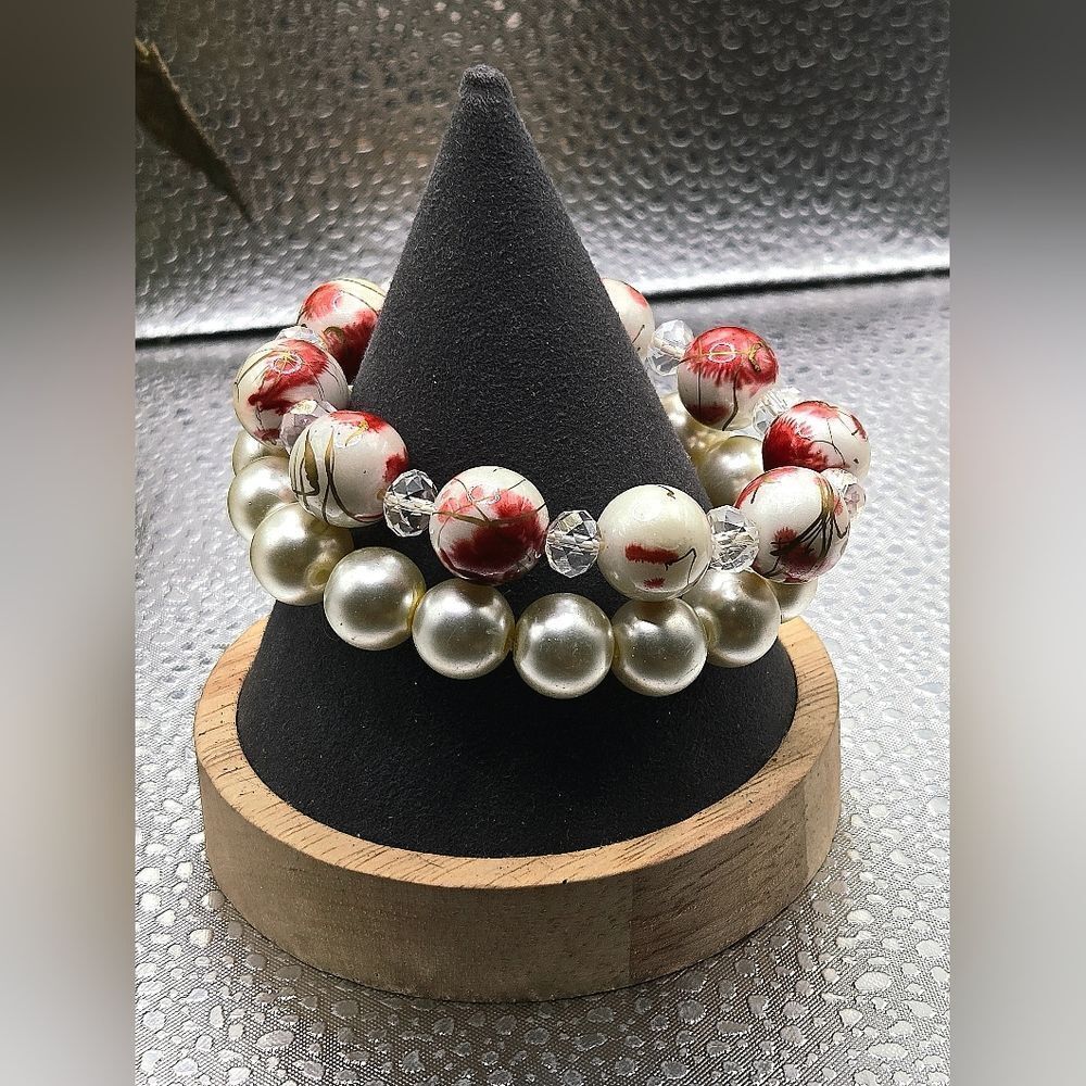 "5/$25" Set Of 2 Glass Pearl Bead Stretch Bracelets